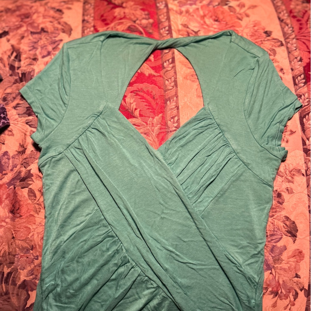 Green Wrap Flutter Sleeve Blouse